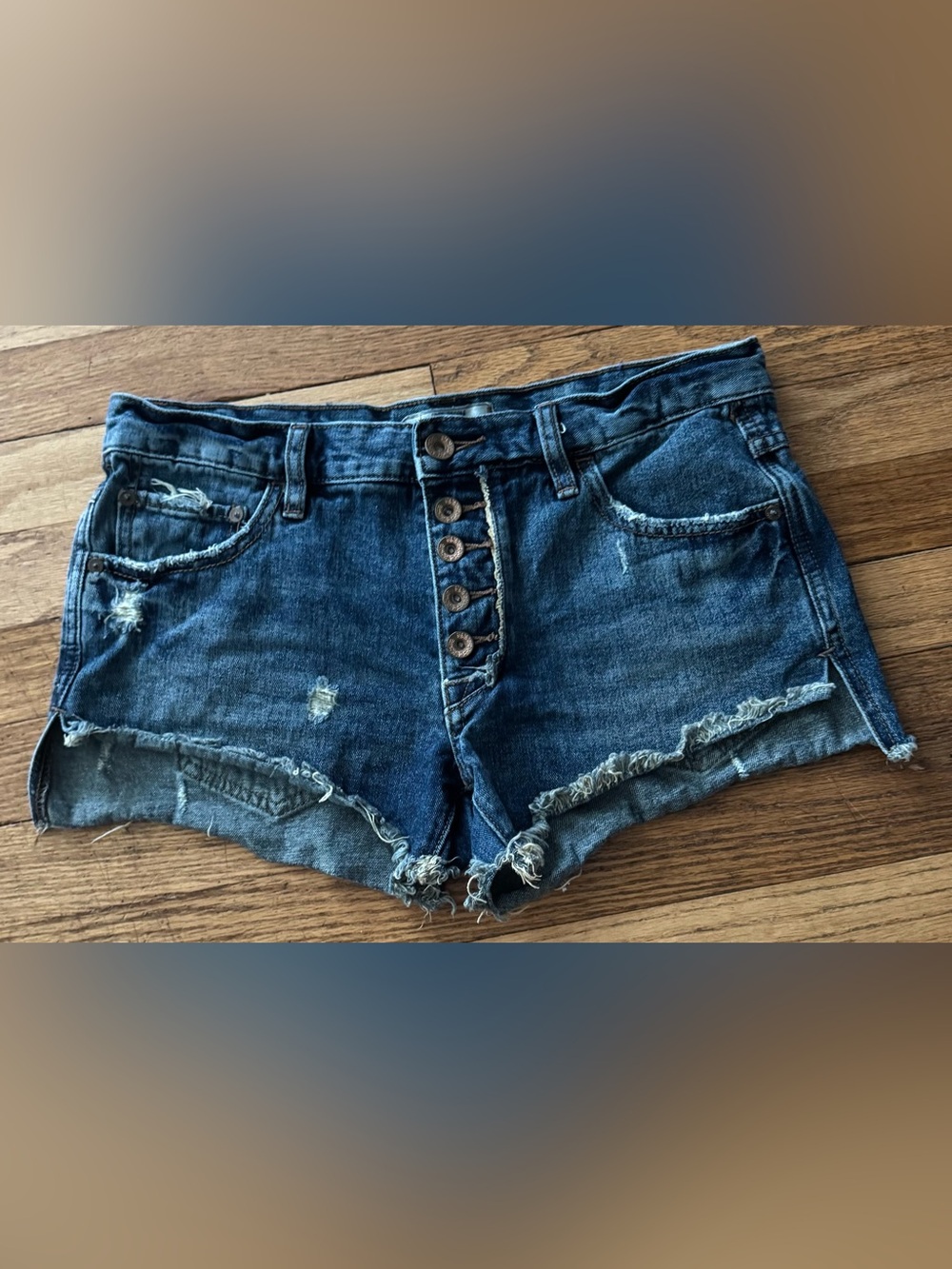 Free People Button-Front Distressed Shorts